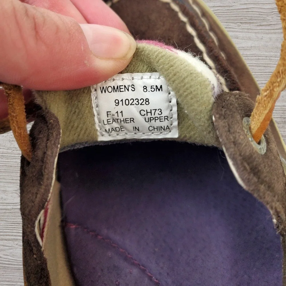 Sperry Top-Sider Womens 8.5M Brown Suede Pink Plaid Boat Shoes Loafers